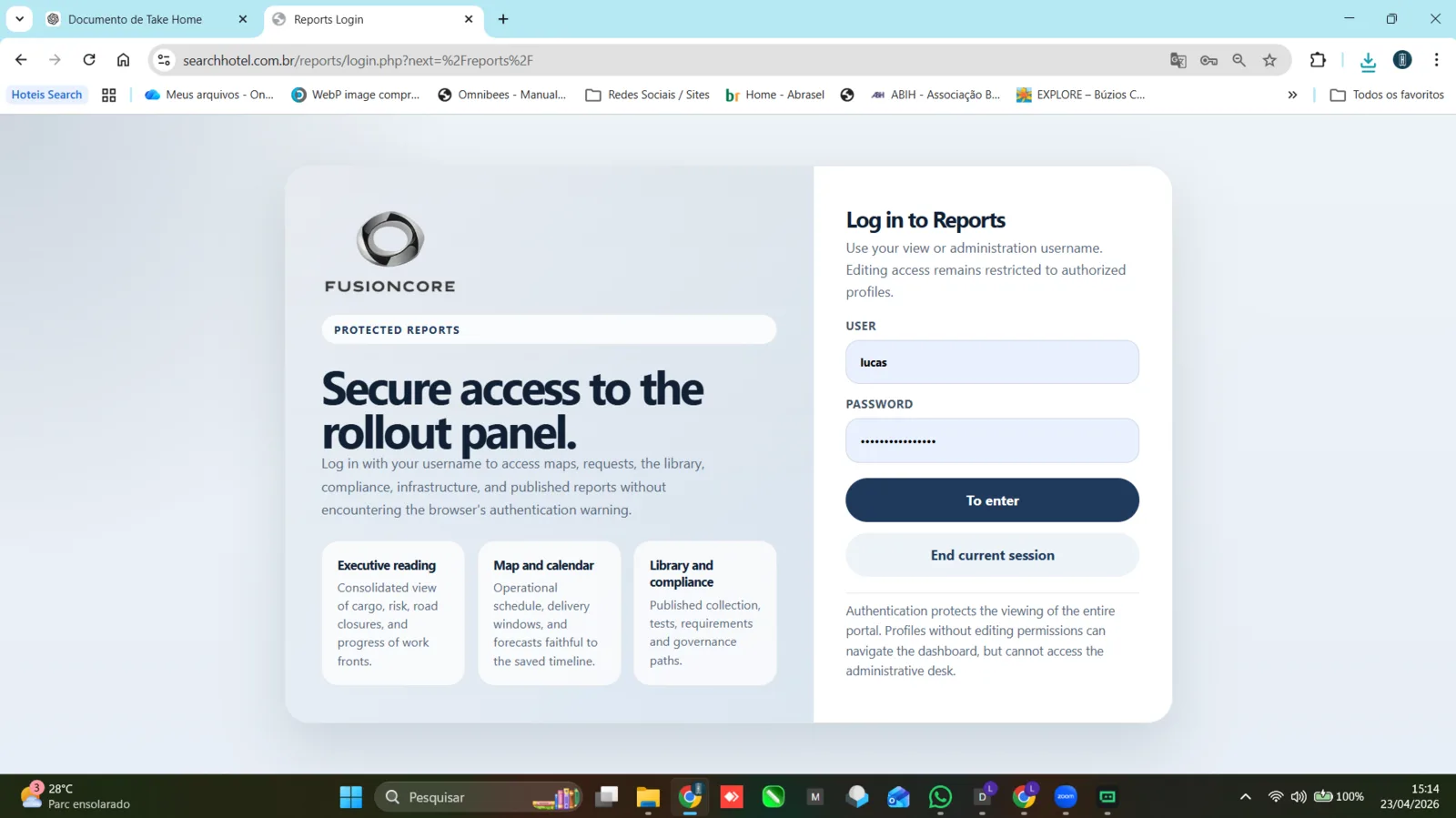 Portal login screen